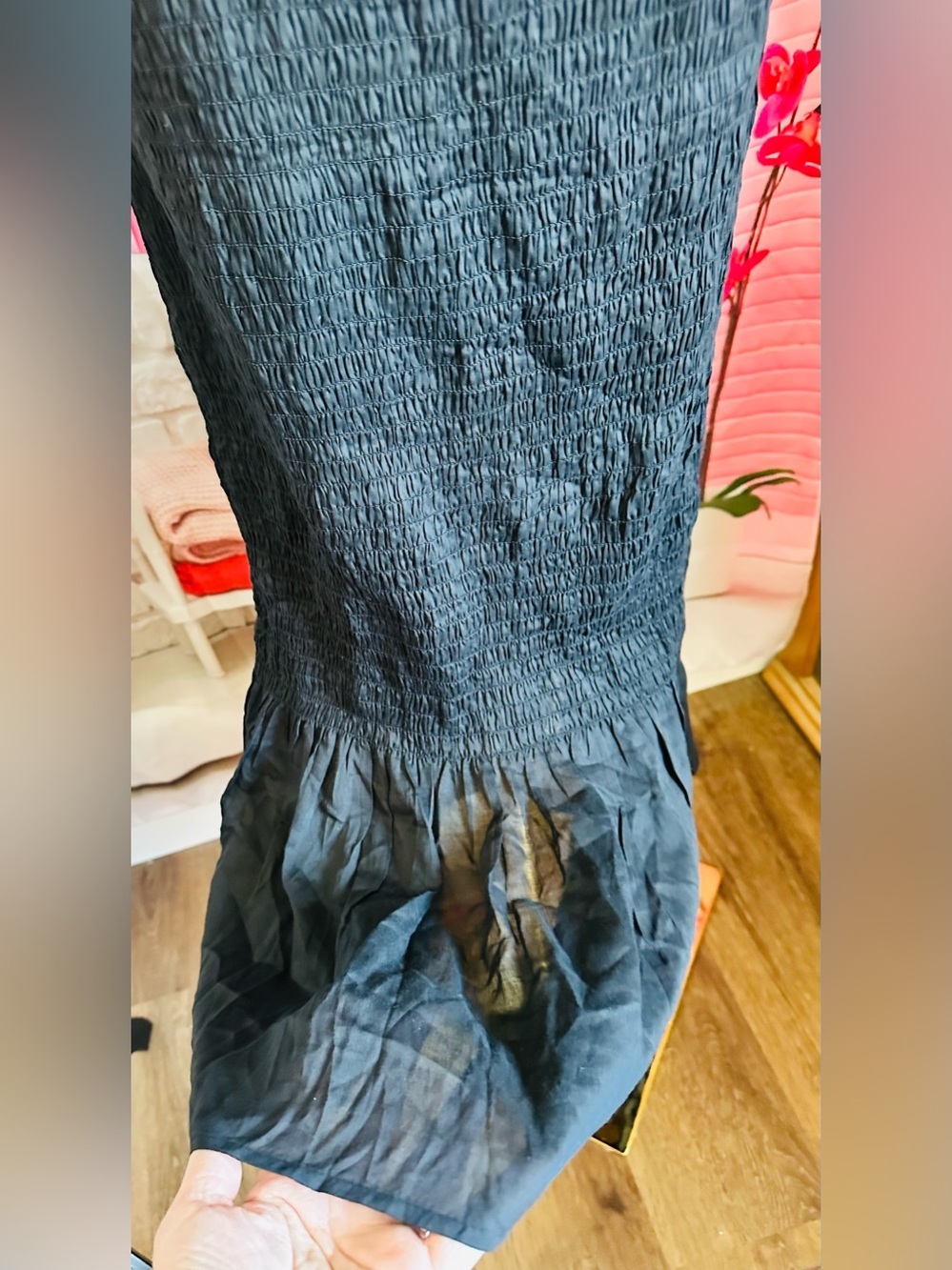 Anthropologie Black Smocked Ruffle Off-Shoulder Dress - Picture 10 of 15